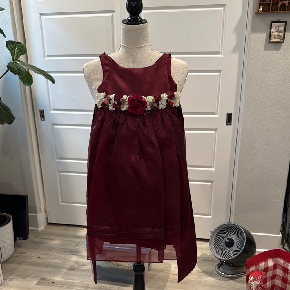 Elegant Burgundy Dress with Floral Accents